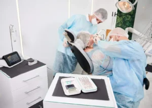 Tím lekárov počas chirurgického zákroku v ambulancii HAPPYDENT