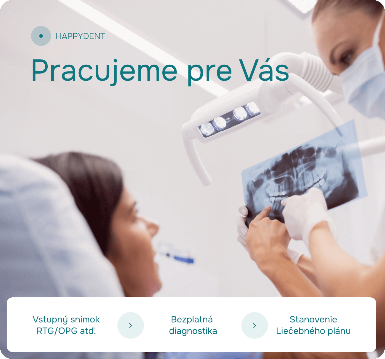 Банер HAPPYDENT «Працюємо для вас» — лікарка з рентгенівським знімком
